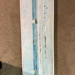 Coastal Sailboat Wall Art / Framed Canvas – 37” x 13”