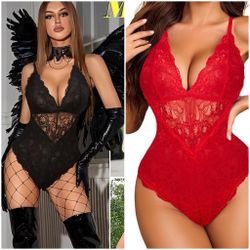 Avidlove Women Snap Crotch Lingerie Sexy Lace Bodysuit Deep V Teddy One Piece Lace Babydoll