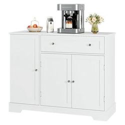 SALE! New Modern Kitchen Buffet With Door & Drawer, Coffee Bar Storage – White