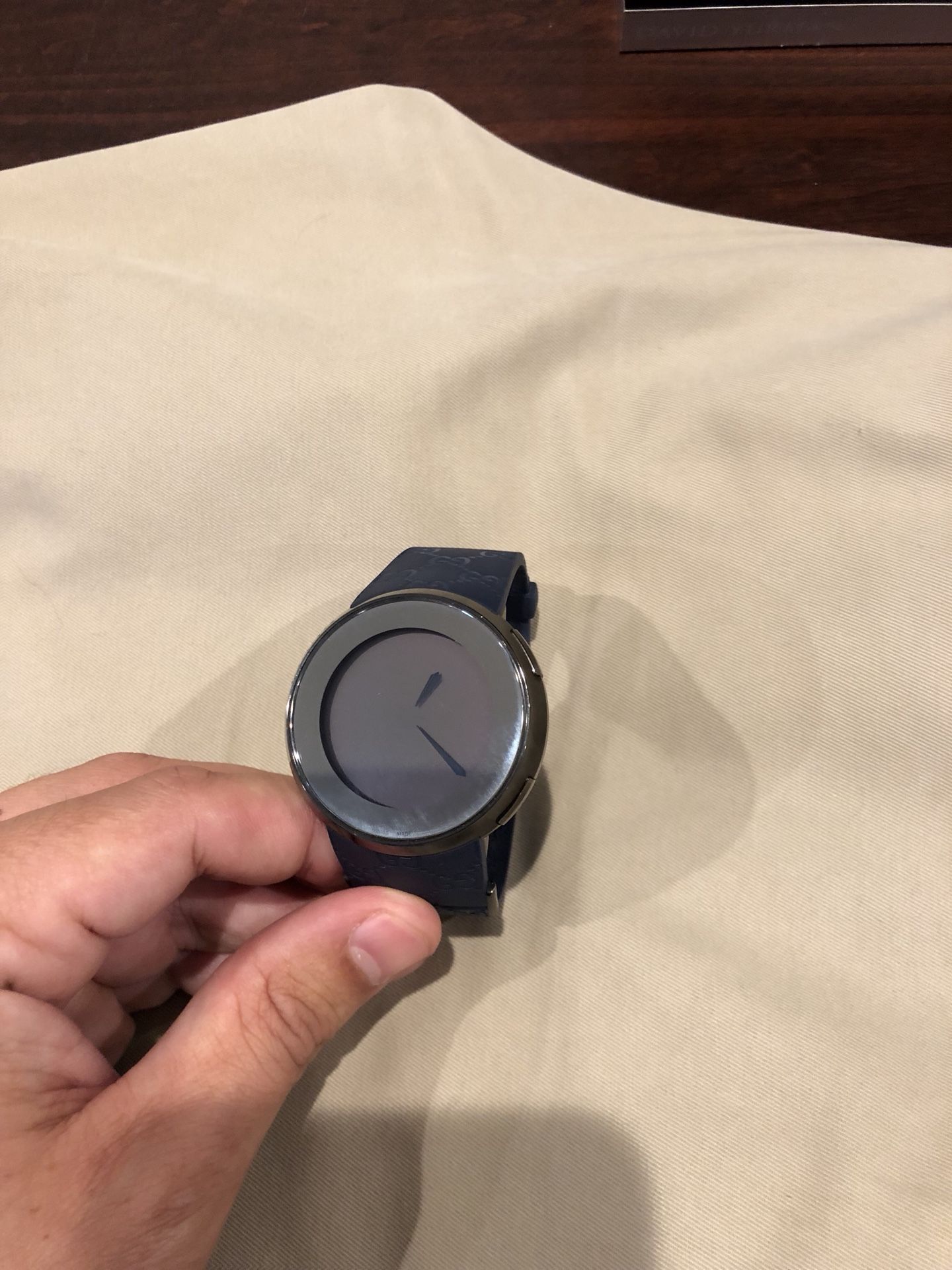 Gucci I-Gucci LCD Digital Watch - Gunmetal Case - Navy Blue Rubber Strap - 44mm - Model 114-208