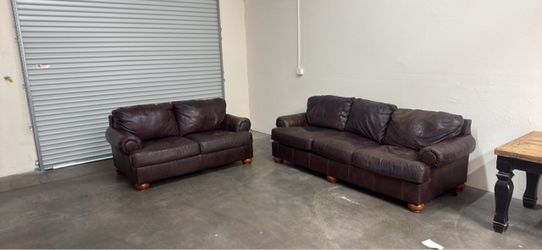 Dark Brown Leather Sofa and Loveseat Set