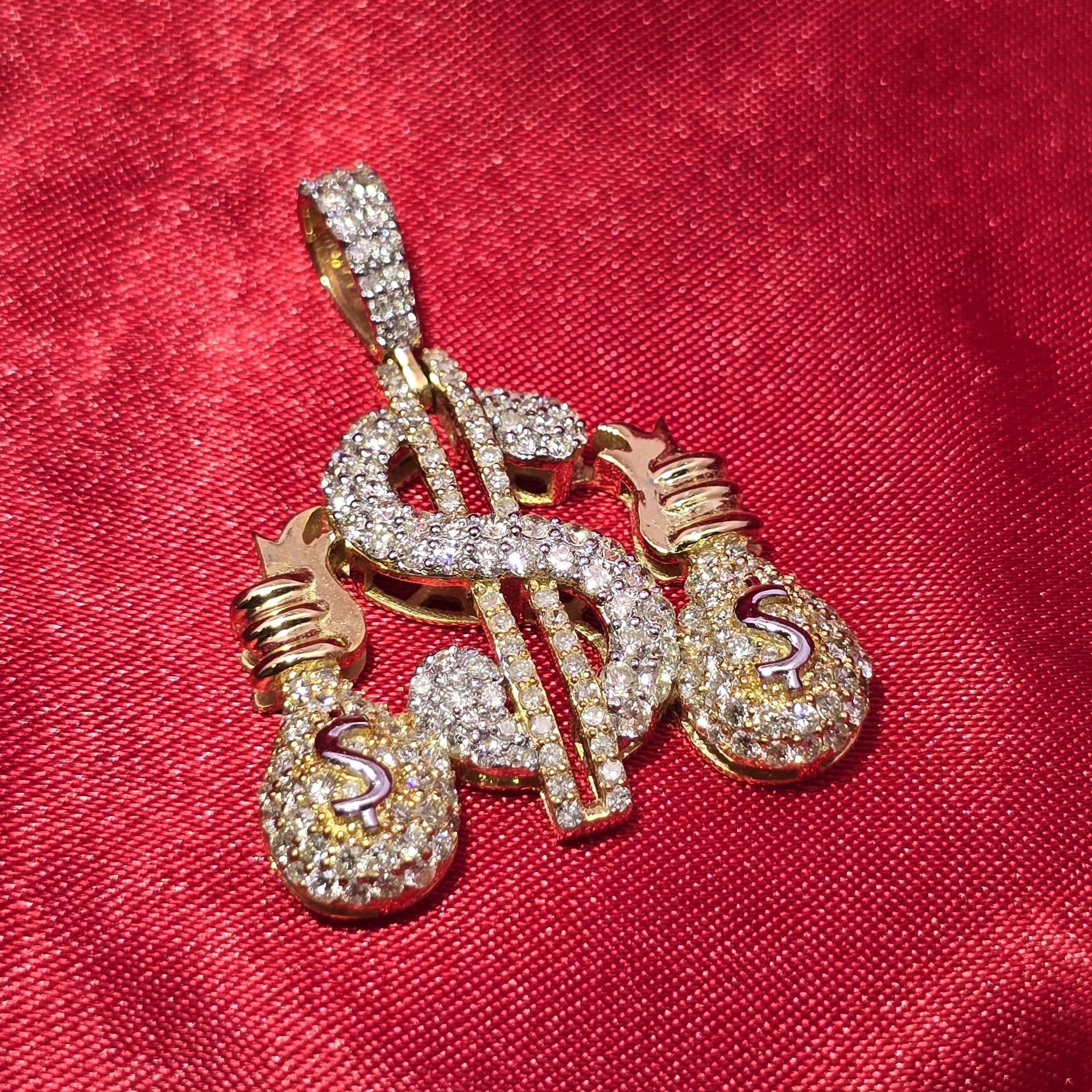10k Yellow Gold Diamond Money Dollar Pendant 1.64 ctw