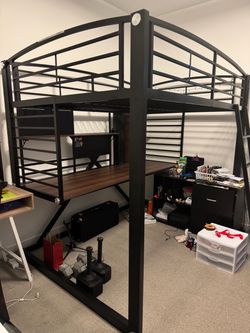 Metal Loft Bed Frame with Built-In Desk