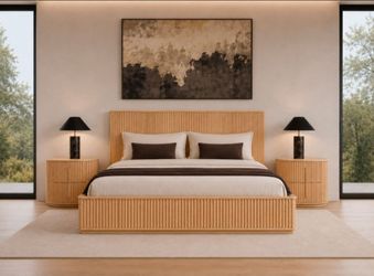 Brand New Gorgeous RH Byron Dupe Fluted Natural Oak Bedroom Set