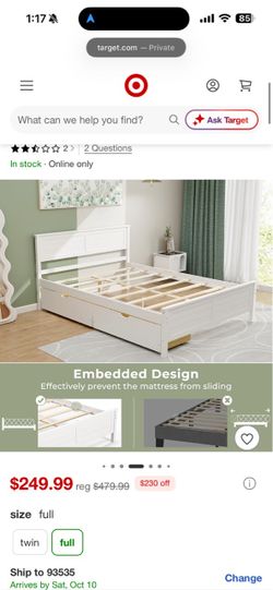 Full Size Wooden Bed Frame w/ 4 Storage Drawers & Under-bed Storage White