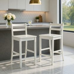 New Set of 2 Black 24 in. Ergonomic Backrest Solid White Frame Bar Stools - Counter Height Stools