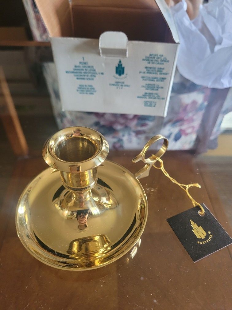 NIB Partylite brass Saucerlite chamberstick candle holder