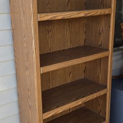 Wood Oak Veneer Bookshelf, Bookcase, Adjustable Shelves