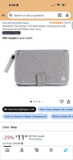 Munchkin® Go Change™ Portable Diaper Changing Kit with Changing Pad and Wipes Case, Grey