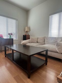 Dark Brown Wood Coffee Table with Lower Shelf