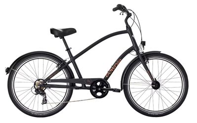 New Electra Townie 7D EQ step over cruiser bike Shimano Tourney 1x7 speed rim 26 inch matte black front rear light
