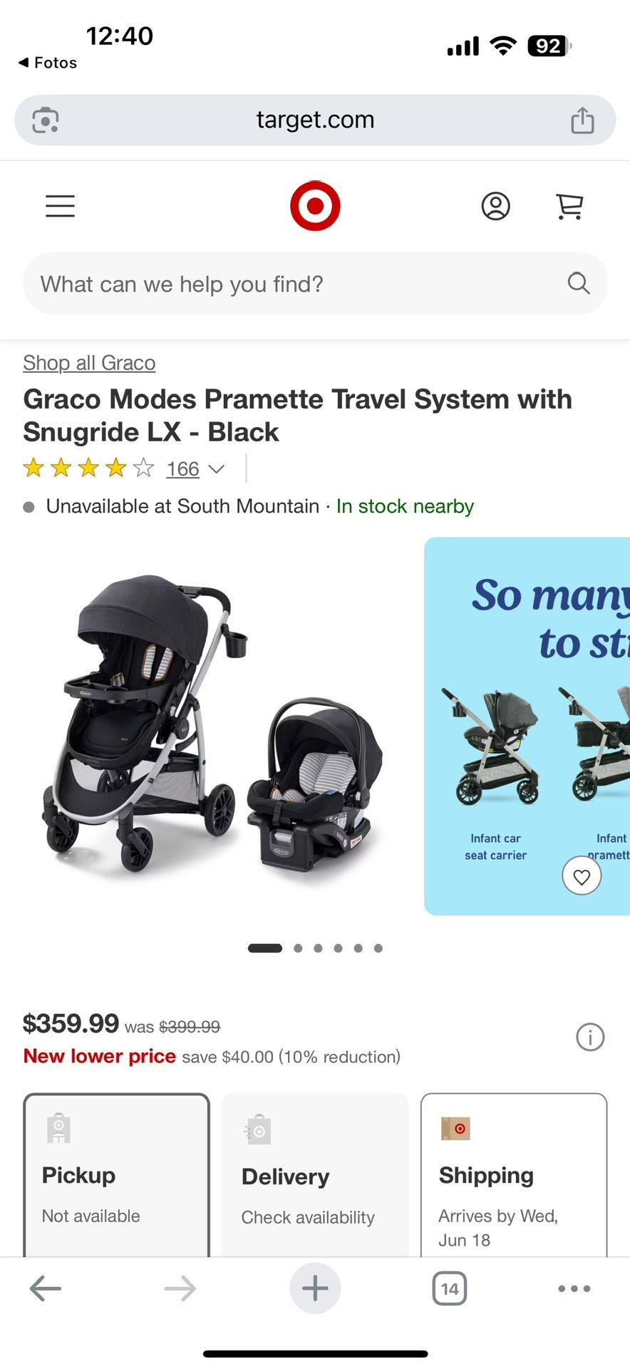 Graco Stroller Modes Pramette Travel System Snugride LX - Black New In box Carriola $169
