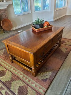 Large Rustic Wood Coffee Table with Drawers
