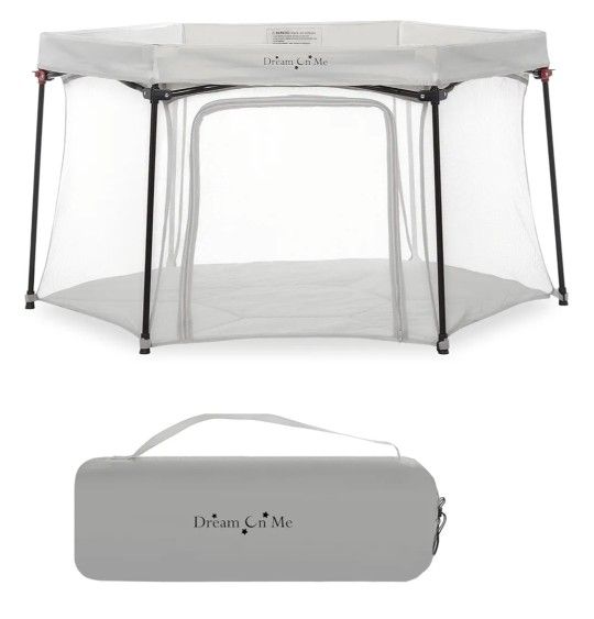 Dream On Me Onyx Playpen in Grey, Baby Playpen, Portable and Lightweight, Playpen for Babies and Toddler Comes with a Comfortable Padded Floor