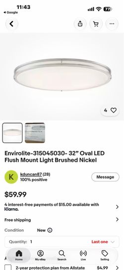 Envirolite-(contact info removed)30- 32” Oval LED Flush Mount Light Brushed Nickel