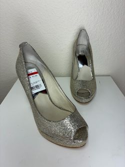 Michael Kors Silver Glitter Peep-Toe Platform Heels