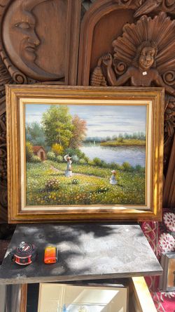 Vintage oil o canvas signed beautiful  scenery 31 by 27