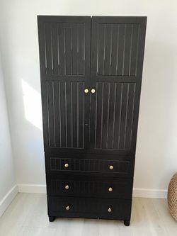 Black Wardrobe Armoire with Drawers