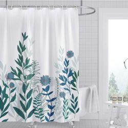 Floral Leaves Shower Curtain Plant Waterproof Flower Fabric Bathroom Curtains Set with 12 Hooks Decorative Botanical Leaf Pattern Machine Washable 72"