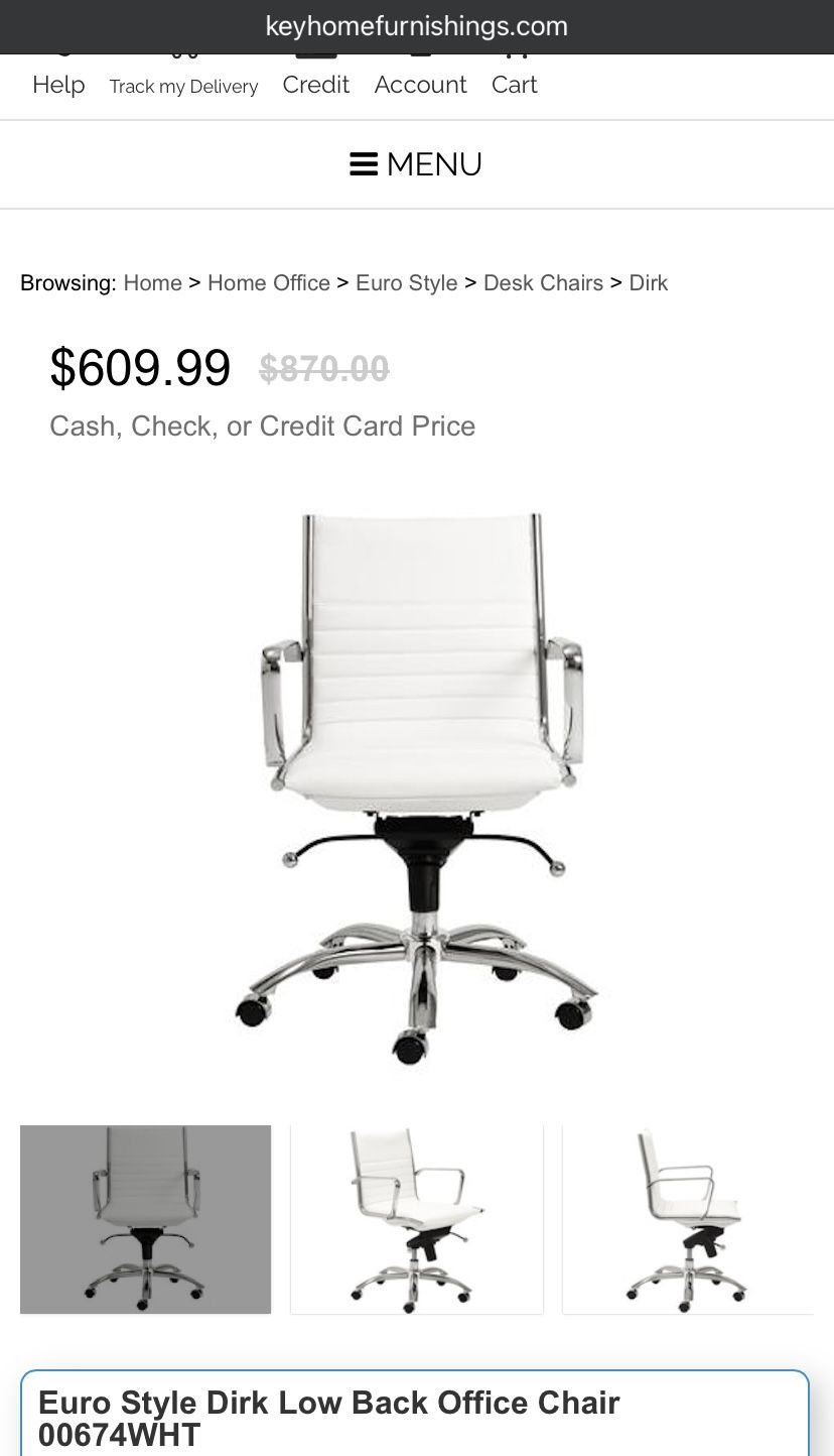 Euro Style Dirk Low Back Office Chair White