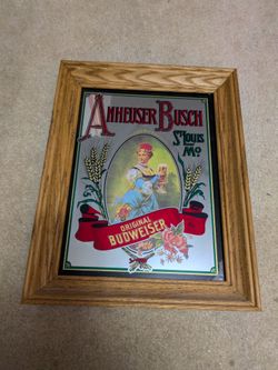 Vintage Anheuser Busch Original Budweiser Mirrored & Framed Advertisement Sign