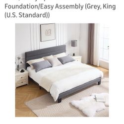 King Size Platform Bed Frame  Soft Fabric Headboard Bed Frame 