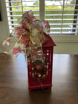 Red Metal Christmas Lantern with Ornaments