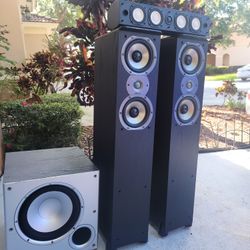 Tower Speakers & Center Speaker, Plus Subwoofer  No Covers  Tower Speakers Mod TSi300 ,Subwoofer Psw10 Center Yamaha NS-AP8805BLC