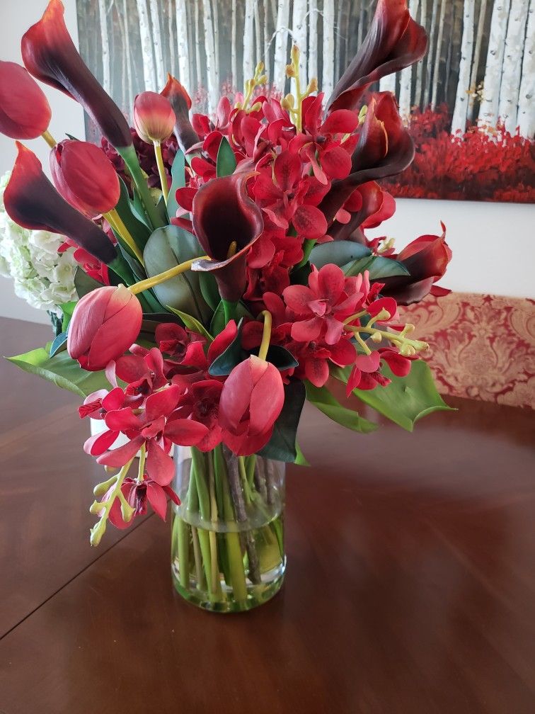 Amazing Bouquet Fake Flowers With Vase Looks Like Real H 24"