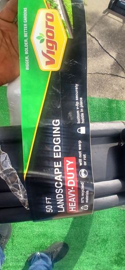 50-foot roll of black plastic landscape edging. This heavy-duty Vigoro
