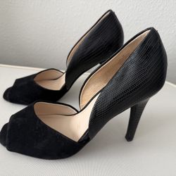 USED Nine West Heels: Black Leather Suede (Reptile Print) - Sz 7