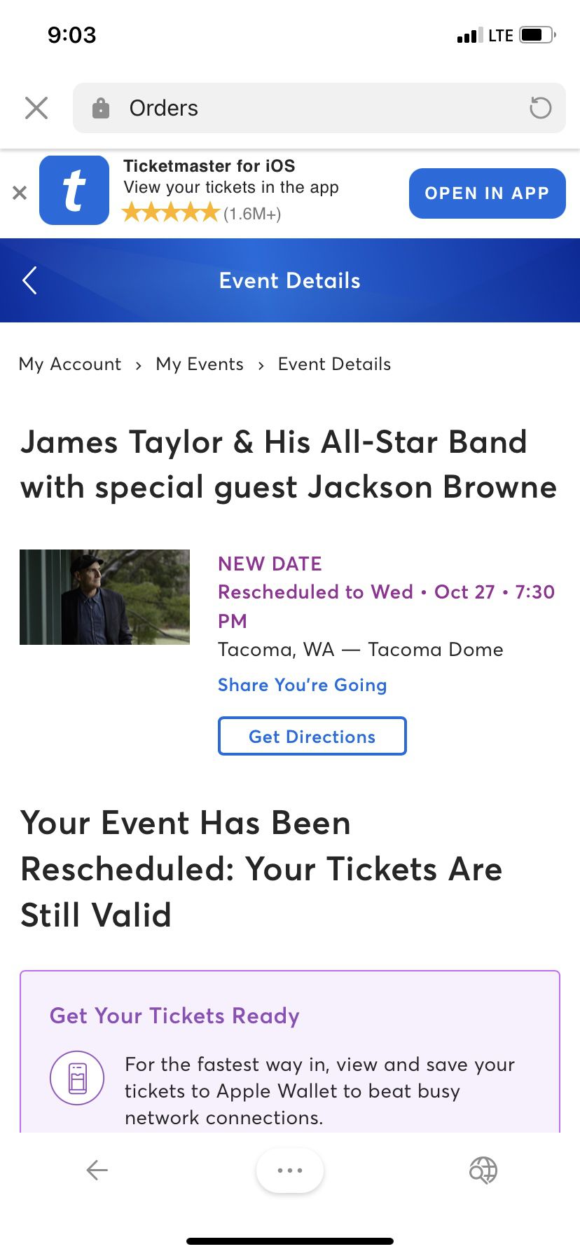 James Taylor Tickets I paid $280 Each  Now $90 Each