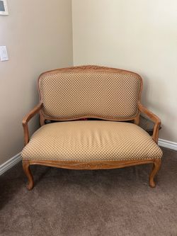 French Provincial Carved Wood Settee Loveseat