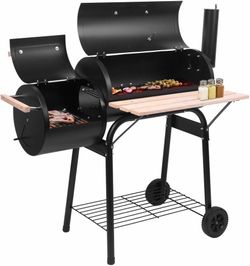 Offset Charcoal Smoker Grill with Side Firebox