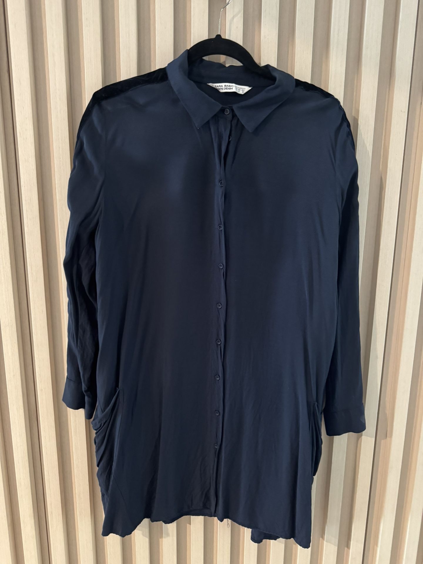 Zara Basic Dark Blue Shirt Dress (XL) – Elegant & Modern