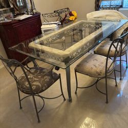Elegant Dining Set -Glass  and Wrought Iron - Table and Six Chairs