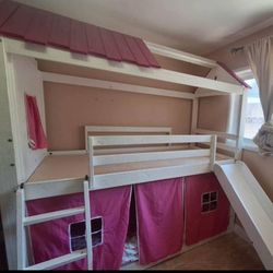 Twin/twin bunk w/ pink tent kit and additional slide piece