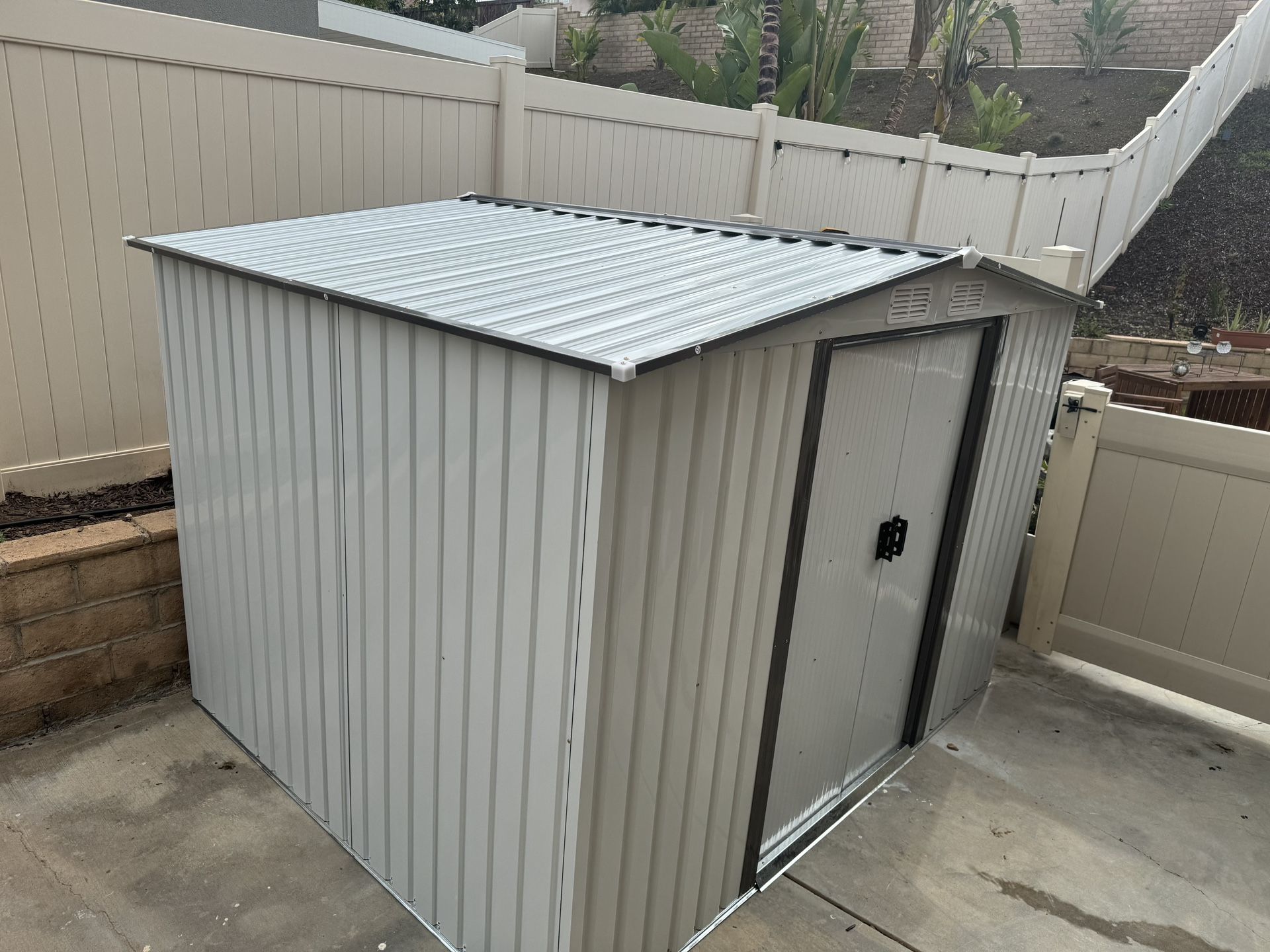 Sales $350!!! (New in box need assemble) 6’ L x 8’ W x 6.3’ H Metal galvanized steel Storage Shed Outdoor Garden Backyard 6x8 Storage