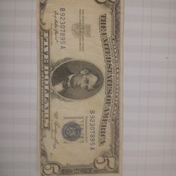 "5" Dollar Bill. Blue Series 1953
