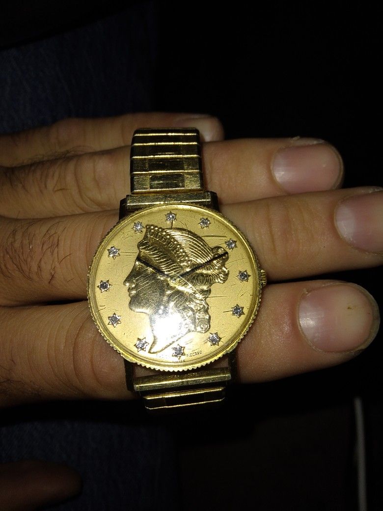 14k Gold Lucien Piccard Swiss Gold Coun With Diamonds Watch