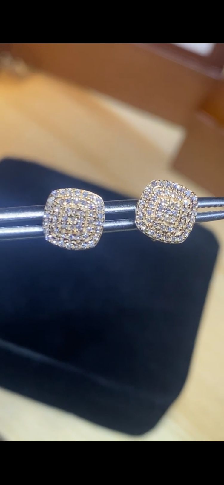Hand Made Square .13ct VS Gold Earrings