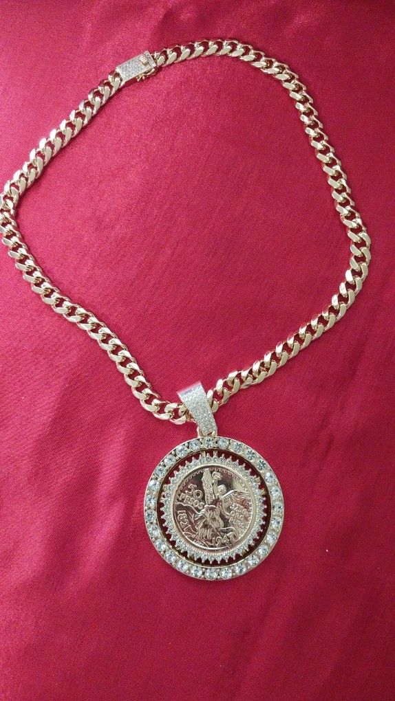 Gold Plated 14 K Necklace And Mexican Centenario Pendat Replica 1 To 1