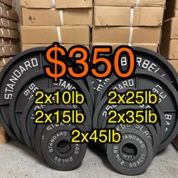 Cast Iron Olympic weights 245 Lb Set Brand New Still In The Box   🏋🏽‍♂️2-45,s 🏋🏽‍♂️2-35's 🏋🏽‍♂️2-25's 🏋🏽‍♂️2-10's 🏋🏽‍♂️2-5's 🏋🏽‍♂️2-2.5's 