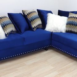 New Blue Sectional Sofa Couch 