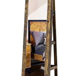 HPW Rustic Brown 360° Rotatable Jewelry Armoire Lockable