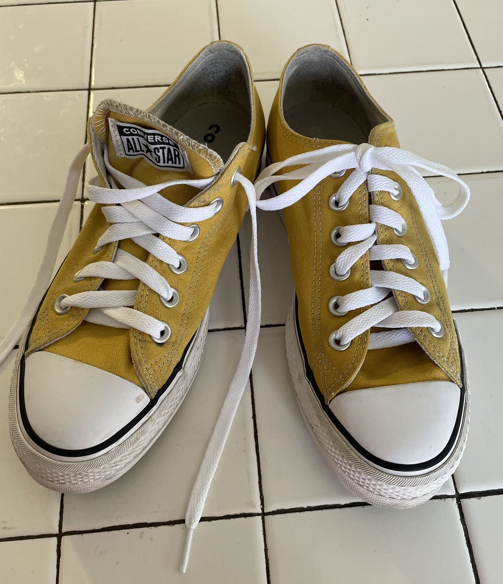 Converse All-Star, yellow, and white shoe