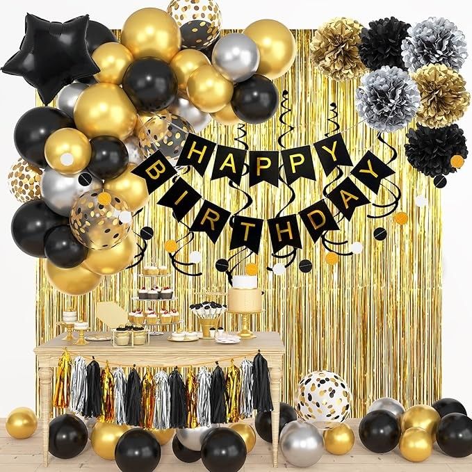 Black Gold Party Decorations Birthday Anniversary Celebration Event Decor