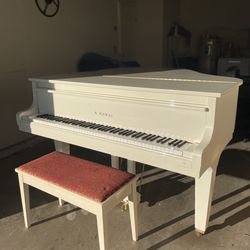 White Kawai baby grand piano GE-1