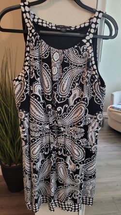 Style & Co Black White Paisley Sleeveless Dress Size L
