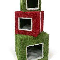 3 Tier Cat Tree Bed Red Green Holiday Prevue 